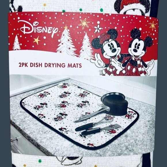 Disney Mickey Minnie Mouse Holiday 2-Pack Dish Drying Mats 16x18 in Christmas - Picture 2 of 4